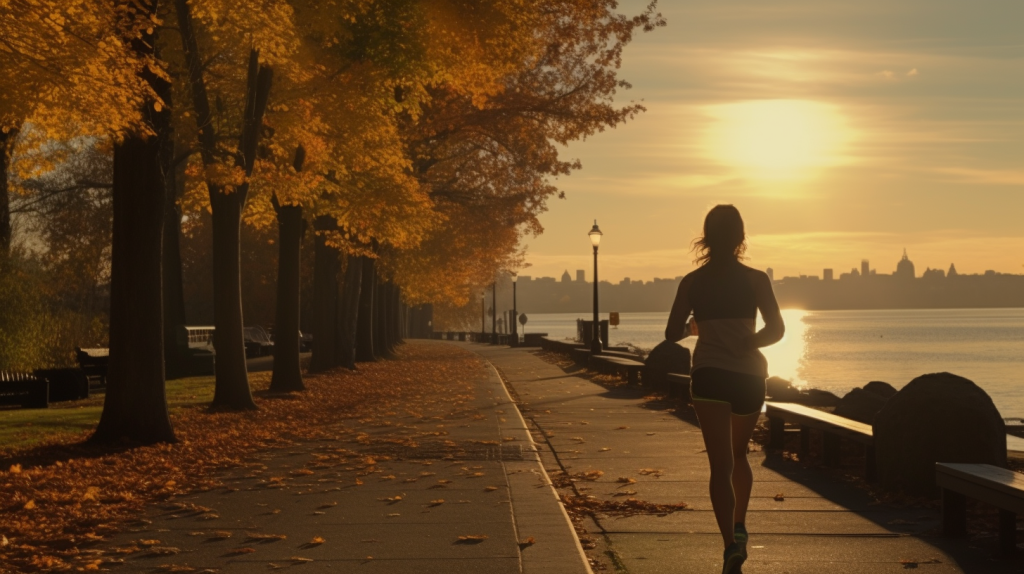 jogger autumn afternoon city setting